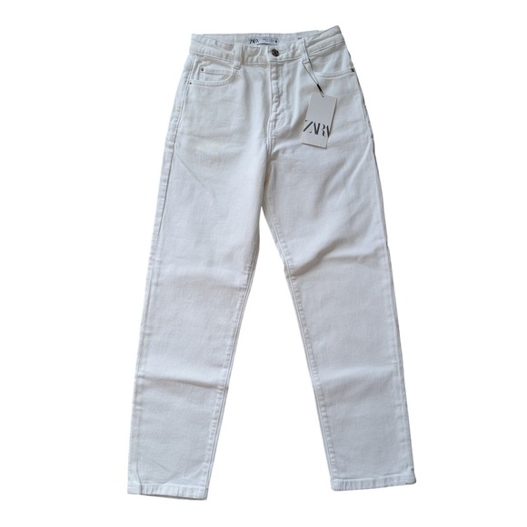 Zara Denim - ZARA Jeans Mom Fit High Rise Slim‎ Mom Leg Ankle Comfort White Size 4